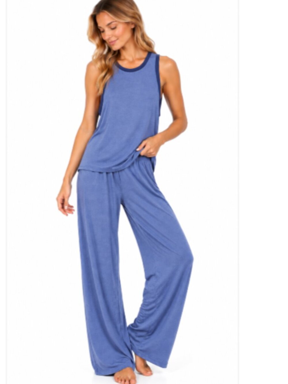 State of Day Women's 2-Piece Pajama Set Sleeveless Heather Blue Size:L NWT